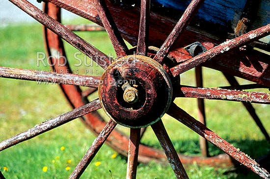 Old wagon wheel, Westland, Westland District, West Coast Region, New Zealand (NZ)