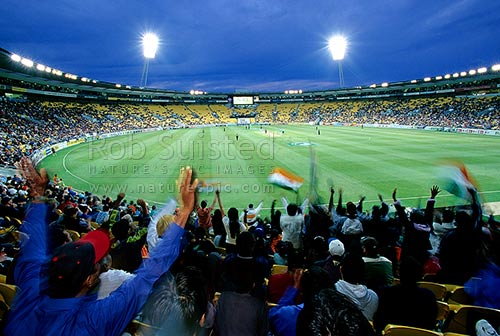 Wellington's Westpac Trust Stadium. International cricket match - New Zealand vs. India, Wellington, Wellington City District, Wellington Region, New Zealand (NZ)