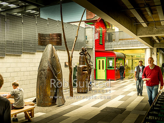 Paul Dibble sculpture entitled From Under the Harbour, in the Moore Wilson's foyer, celebrating the discovery in the 1920s of artesian water running under Wellington, Wellington, Wellington City District, Wellington Region, New Zealand (NZ)