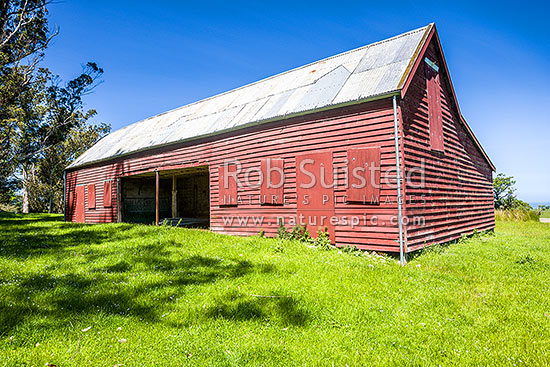 Charles Eberhard Suisted's Goodwood Estate stables built 1848-50. One of NZ's earliest remaining residences and second oldest extant farm building. Historic Place Category 1. 2024 photo, Palmerston, Waitaki District, Canterbury Region, New Zealand (NZ)