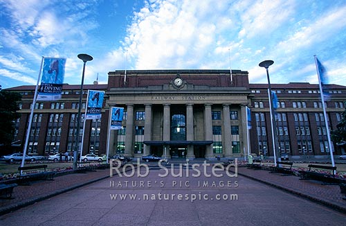 Wellington Railway Station frontage, Wellington, Wellington City District, Wellington Region, New Zealand (NZ)