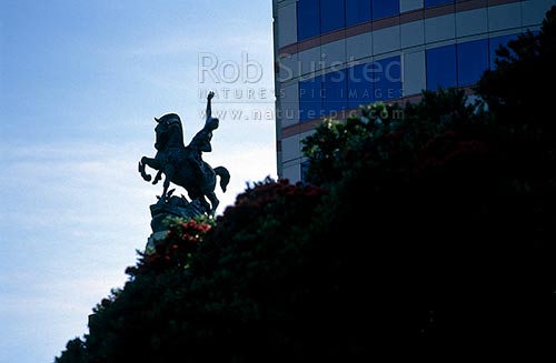 Top of the Cenotaph silhouetted against the sky, Wellington, Wellington City District, Wellington Region, New Zealand (NZ)